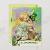 Carte Postale BABY HUGGING RABBIT St. Patrick's Day Shamrocks (Devant / Derrière)