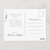 Carte Postale Baby Photo merci lavender faire-part de naissance (Dos)