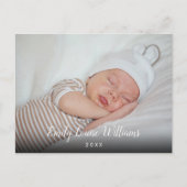 Carte Postale Baby Photo Script Nom Date Simple Faire-part (Devant)