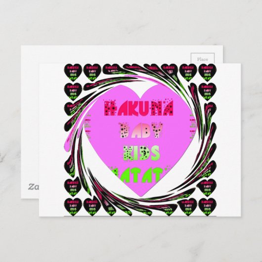 Carte Postale Baby Pink Hearts Hakuna Matata Baby Kids Design.p (Devant / Derrière)