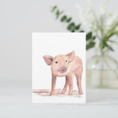 Carte Postale Baby porcelet cochon art aquarelle animal ferme mi (Debout devant)