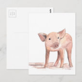 Carte Postale Baby porcelet cochon art aquarelle animal ferme mi (Devant / Derrière)