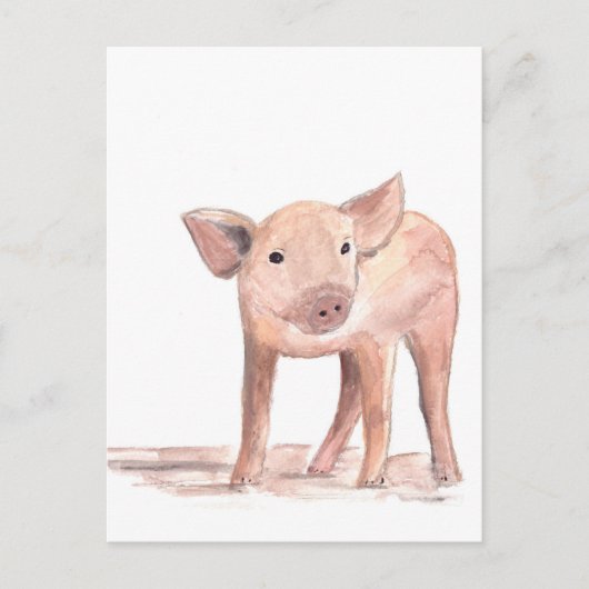 Carte Postale Baby porcelet cochon art aquarelle animal ferme mi (Devant)