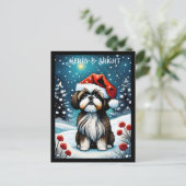Carte Postale Baby Shih Tzu Snowy Meadow Père Noël Chien Noël (Debout devant)