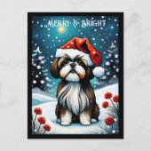 Carte Postale Baby Shih Tzu Snowy Meadow Père Noël Chien Noël (Devant)