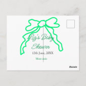 Carte Postale Baby shower à griffes arc vert ajouter nom date mo (Dos)