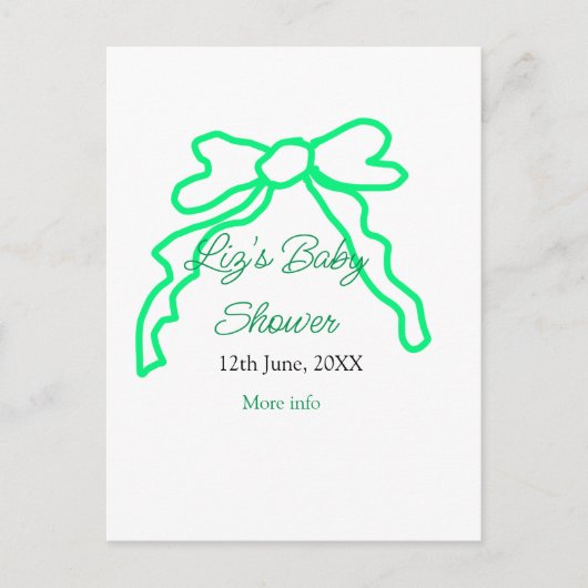 Carte Postale Baby shower à griffes arc vert ajouter nom date mo (Devant)