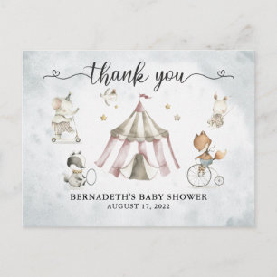 Carte Postale Baby shower Aquarelle Cirque Merci