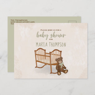 Carte Postale Baby shower Aquarelle moderne animal farci