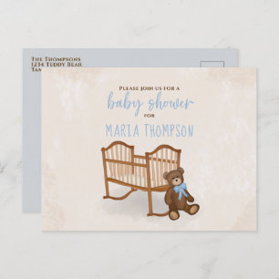 Carte Postale Baby shower Aquarelle Rustique farci Animal bleu