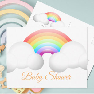 Carte Postale Baby shower Arc-en-ciel nuages colorés