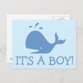 Carte postale baby shower baleine | C'est un garço (Devant / Derrière)