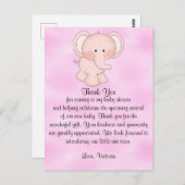 Carte Postale Baby Shower Bébé Fille Eléphant Rose (Devant / Derrière)