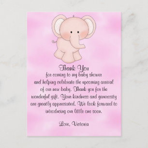 Carte Postale Baby Shower Bébé Fille Eléphant Rose