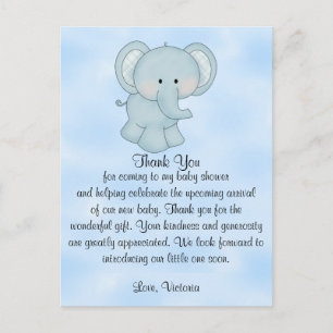 Carte Postale baby shower bébé garçon bleu éléphant
