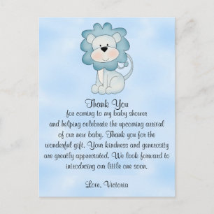Carte Postale Baby shower Bébé Garçon Lion Bleu