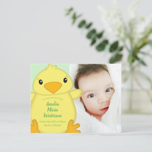 Carte Postale Baby shower blanc vert (Debout devant)