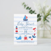 Carte Postale Baby shower bleu, blanc et bleu marine (Debout devant)