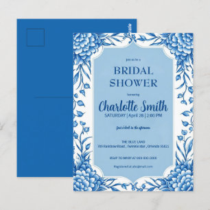 Carte Postale baby shower bleu et blanc antique de style chine