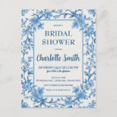 Carte Postale baby shower bleu et blanc antique de style chinois (Devant)