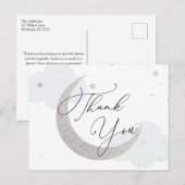 Carte postale Baby shower bleu Lune et étoiles (Devant / Derrière)