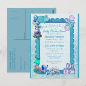Carte Postale Baby shower bleu turquoise (Devant / Derrière)