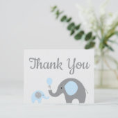 Carte postale Baby shower Blue Grey Elephant (Debout devant)