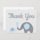 Carte postale Baby shower Blue Grey Elephant (Devant / Derrière)