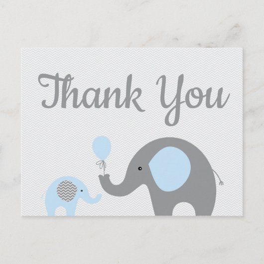 Carte postale Baby shower Blue Grey Elephant (Devant)