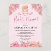 Carte Postale Baby shower Boho Floral Écureuil En Bois Dans (Devant)