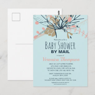 Carte Postale Baby shower Botanique Rustique Bleu Pastel Par Mai