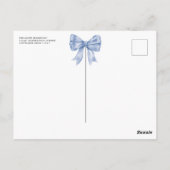 Carte Postale Baby shower Bow Ribbon Bow Aquarelle bleu clair (Dos)