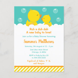 Carte Postale Baby Shower Canard en Caoutchouc Jaune et Vert