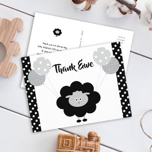 Carte Postale Baby shower chic mignon noir & blanc agneau Merci