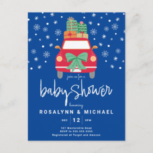 Carte Postale Baby shower Christmas Holiday Red Car