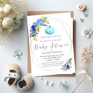 Carte Postale Baby shower Citrouille bleu Invitation floral