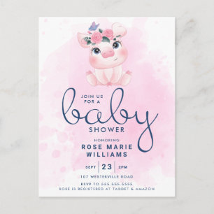 Carte Postale BABY SHOWER   Cochon aquarelle arc-en-ciel