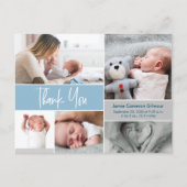 Carte Postale Baby Shower Collage de photos avec lettrage bleu (Devant)