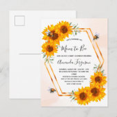 Carte Postale Baby shower d'abeille tournesol rose blanche or (Devant / Derrière)