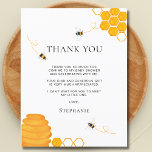 Carte Postale Baby shower d'abeilles Merci<br><div class="desc">Cette carte postale en Merci d'abeille présente des abeilles aquarelles et une ruche jaune. Tout le texte est personnalisable. Pour modifier davantage, utilisez l'outil de conception pour modifier la police, la taille de police ou la couleur. Parce que nous créons notre oeuvre, vous ne trouverez pas cette image exacte d'autres...</div>
