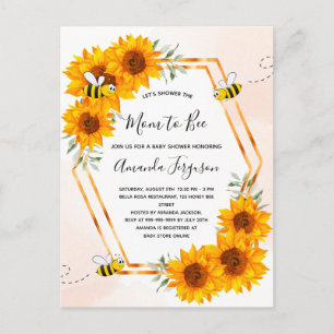 Carte Postale Baby shower d'abeilles tournesols rose or invitati
