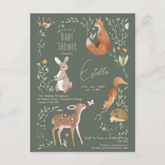 Carte Postale Baby shower d'amis de la forêt (Devant)