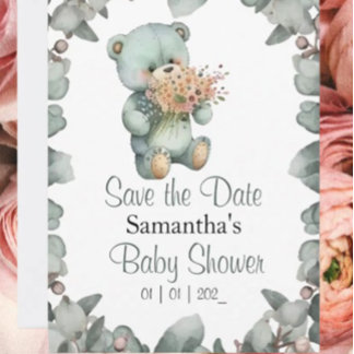 Carte Postale Baby shower d'aquarelle Teddy Bear Boy