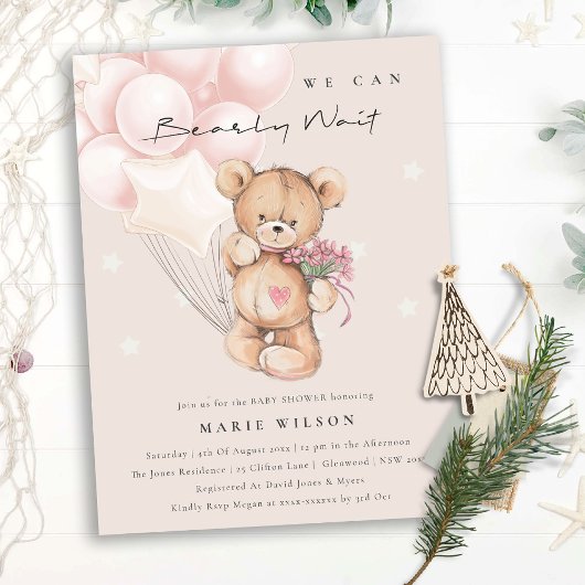 Carte Postale Baby shower d'attente de l'ours blanc mou