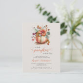 Carte Postale Baby shower d'automne Floral Petit Citrouille (Debout devant)
