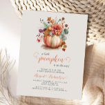 Carte Postale Baby shower d'automne Floral Petit Citrouille<br><div class="desc">Cette mignonne invitation au baby shower présente un citrouille d'aquarelle débordant de fleurs d'automne et de feuillage au-dessus des mots "un petit citrouille est en route", avec le mot "citrouille" en écriture manuscrite orange décoré de courbes en imitation de vignes citrouilles. Personnalisez le texte avec le nom de la maman-to-be...</div>