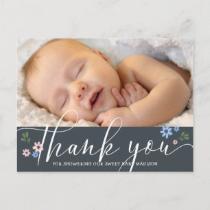 Carte Postale Baby shower de calligraphie moderne photo Merci