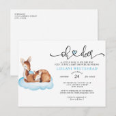 Carte Postale Baby Shower de cerf aquarelle nuage bleu (Devant / Derrière)