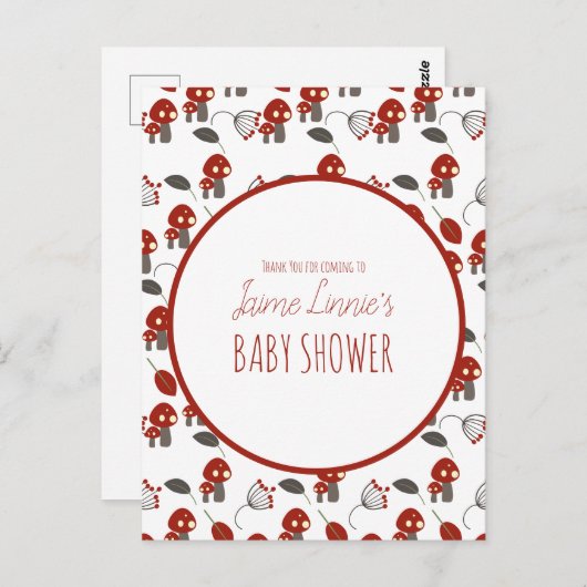 Carte Postale Baby shower de champignons mignons Jardin Forêt Me (Devant / Derrière)