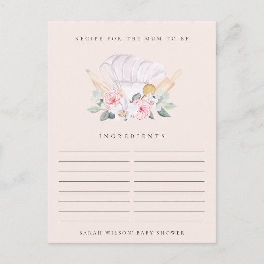 Carte Postale Baby shower de demande de recette de Casquette Flo (Devant)